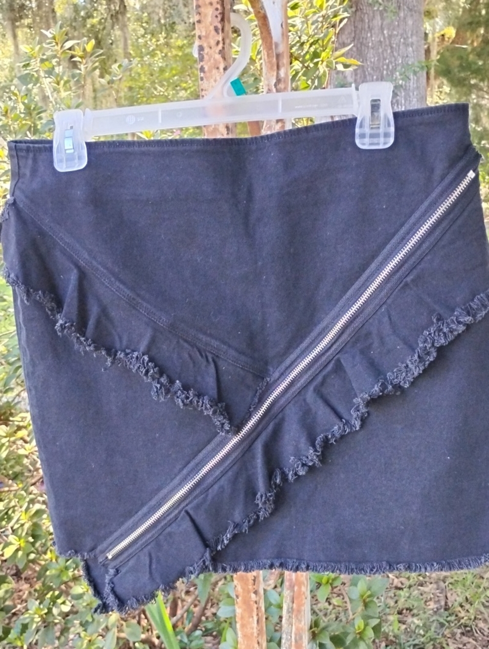 Fashion Nova Black Diagonal Zipper Frayed Mini Skirt